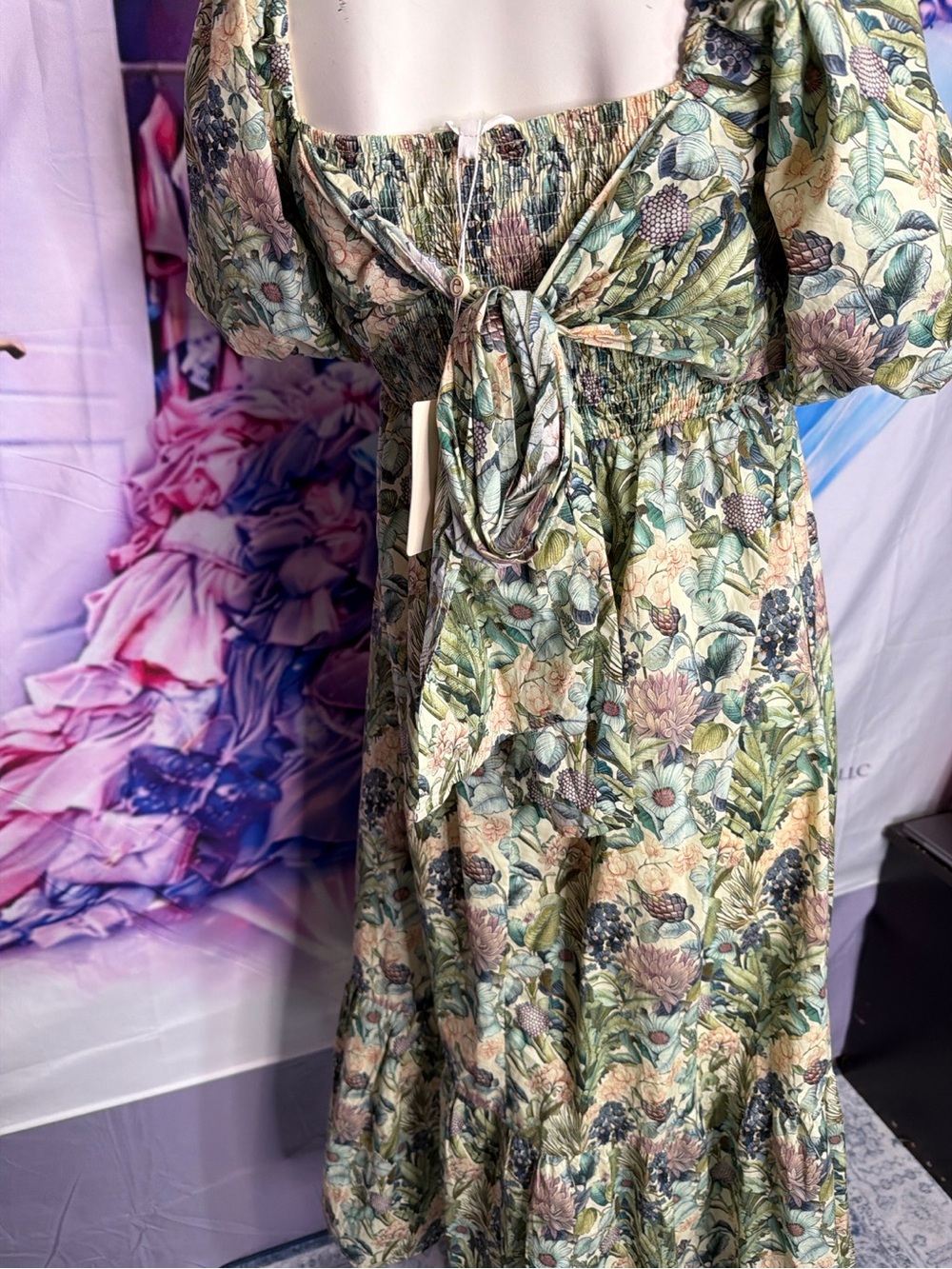 entro Green Floral Puff-Sleeve Maxi Dress - Picture 3 of 3